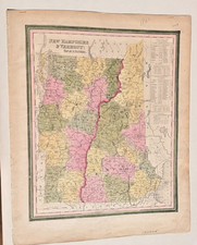 1840 Henry S Tanner Map NH VT New Hampshire Vermont Universal Atlas Original