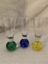 Vintage 3 Cordial Bubble Ball Base Shot Glass Mid Century Modern 4.5 "