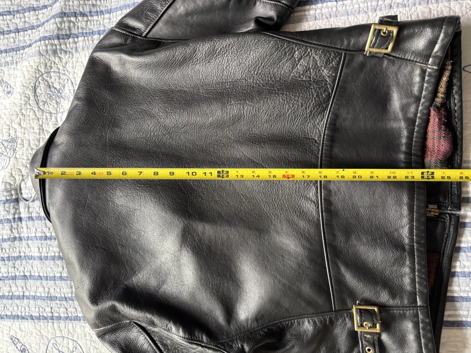 Schott 681 Leather Single Rider Jacket Size 44 Black Collar Flannel Tartan Lined image 5