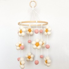 Daisy Mobile for Crib Boho Baby Crib Mobile for Girls Pink Felt Flower Baby M...