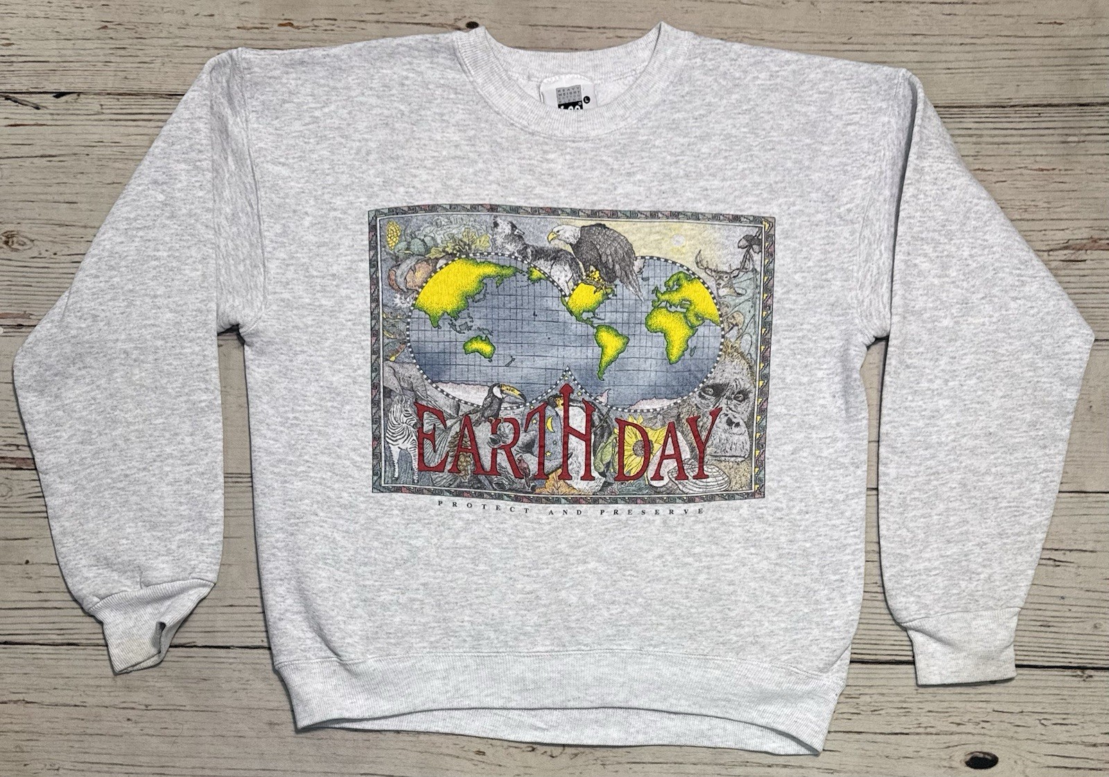Vtg 90’s Lee Heavyweight Earth Day Sweatshirt Sz L Gray