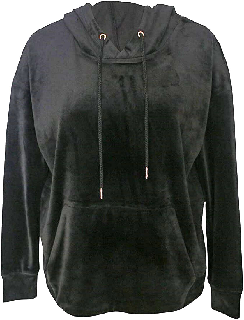 Nwt Women's Size M Black Velvet Velour Hoodie W/ Pockets
