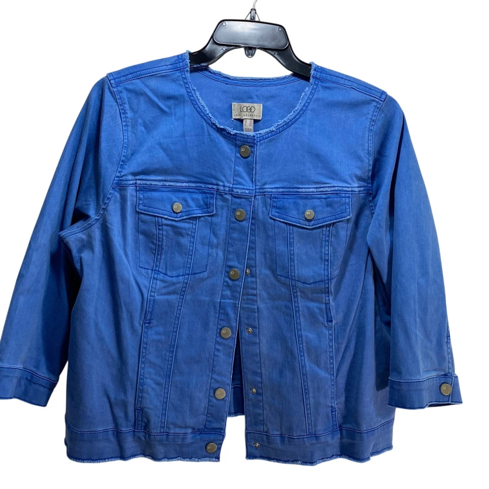 LOGO Lori Goldstein Festival Western Denim Blue Jacket Blazer 16 Cropped  Snaps - Image 3 of 4