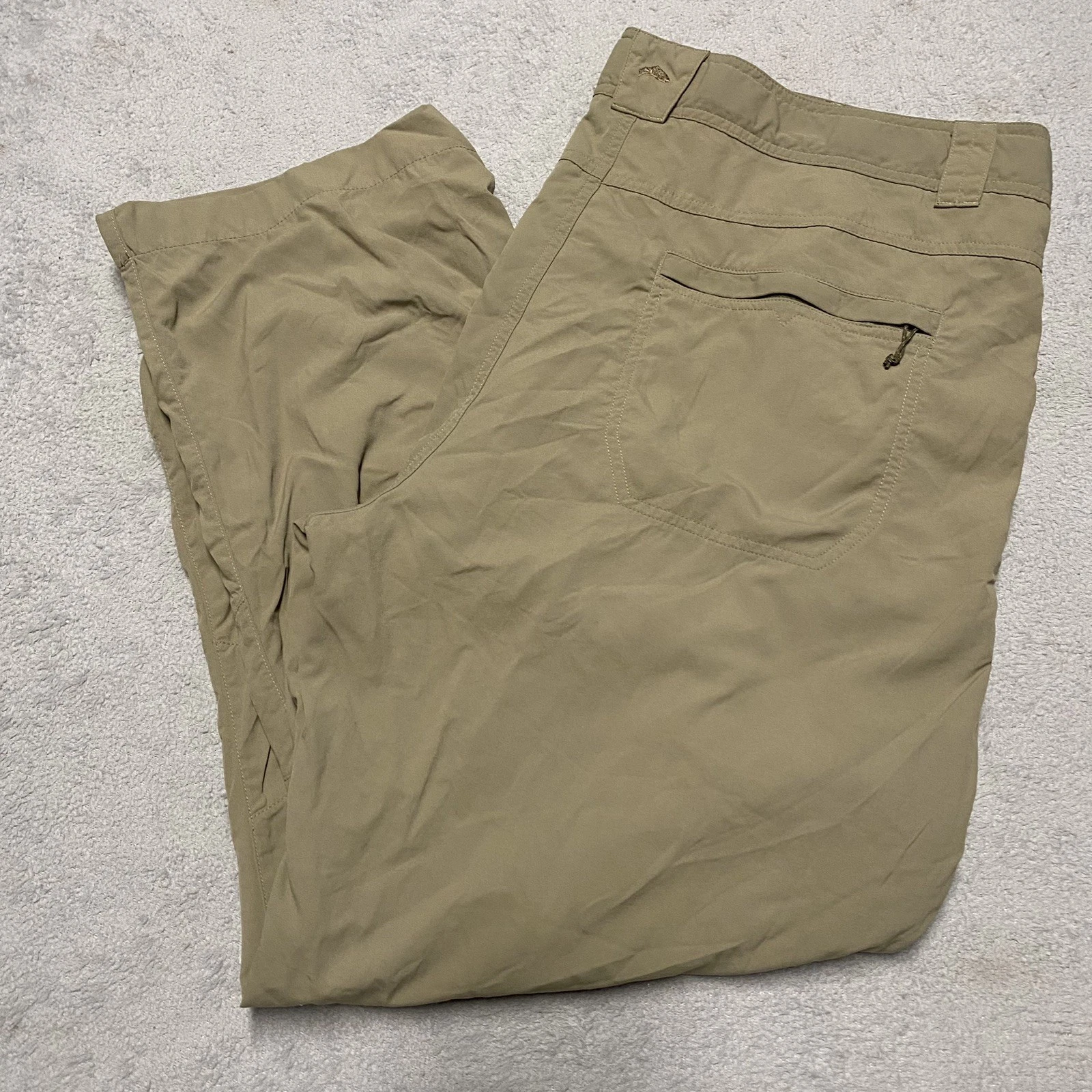 Simms Fishing Pants Mens XXL Tan Brown Nylon Insect Shield Cargo Zip Pockets