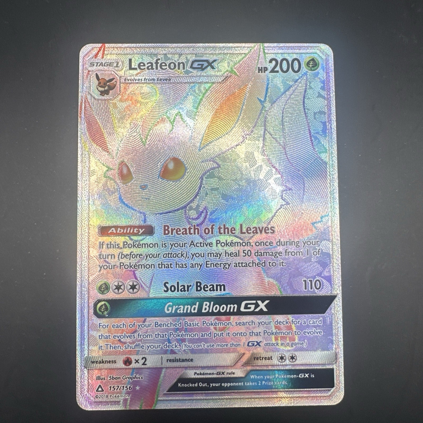 Leafeon GX (Secret Rare) 157/156 Sm-Ultra Prism Holo NM/M