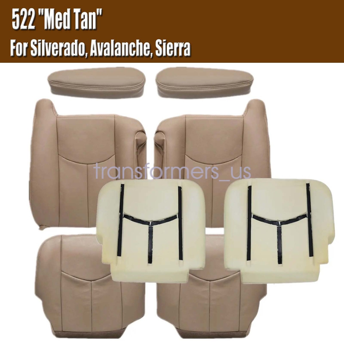 FOR 2003-2006 Chevy Silverado S Leather 2 Front Seat & 2 Armrest Covers Black/Beige | Faux Leather | Side Airbag Compatible