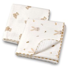2-Pack Cotton Baby Blanket Warm Toddler Quilt Lightweight Baby Bedding for Gi...