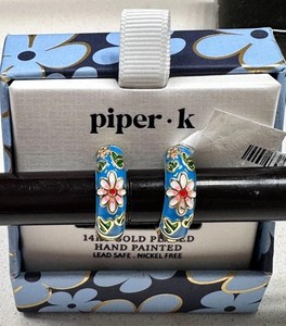 Authentic Mystic Bloom Hand- Painted Cloisonné Hoop Earrings In Enchanted Gold