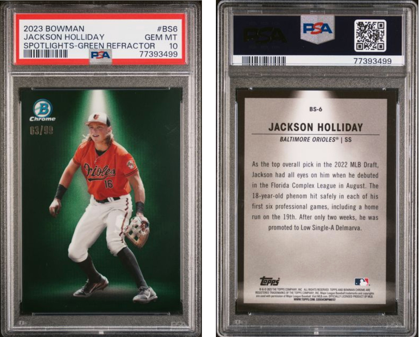 Jackson Holliday Green Refractor Spotlights 2023 Bowman PSA 10 /99 view 2