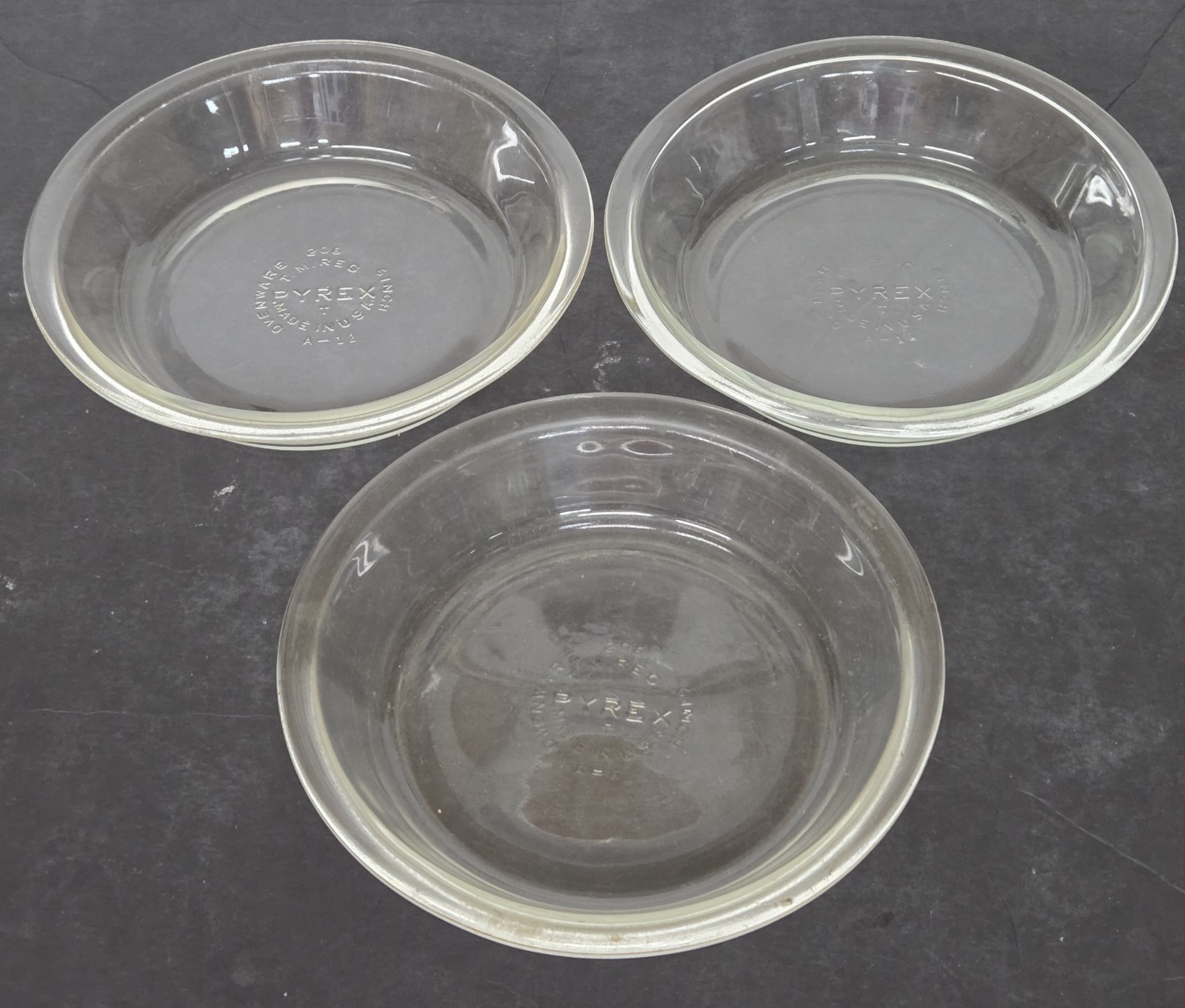 3 Vintage PYREX 6" Mini Pie Pans 206 Smooth Edge Clear Tart Plate USA