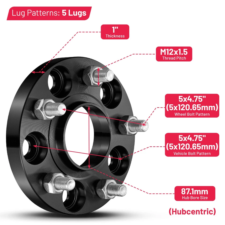 (4) 1'' 5x4.75 Wheel Spacers 12x1.5 Fits Chevy S10 Blazer Camaro Corvette - Image 2 of 4