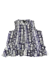 Simply Vera Wang Blouse Womens 2XL Blue White Sleeveless Ruffle Top Plus Pattern