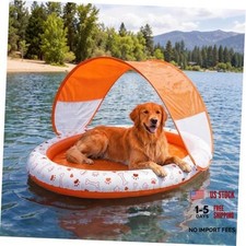 Seenelling Dog Pool Float with Canopy 57'' x 39'' 57x39in Orange Oval