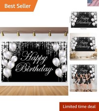 Stunning Silver Happy Birthday Banner Backdrop - 70.8x43.3" - Indoor/Outdoor