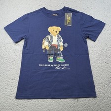 Polo Ralph Lauren Shirt Boys Small 8 Blue Preppy Bear Graphic Tee Crew Neck NWT