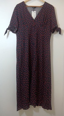 Nobody's Child Dress Red Navy Heart Alexis Tie Sleeve Midi Size 16 - NEW