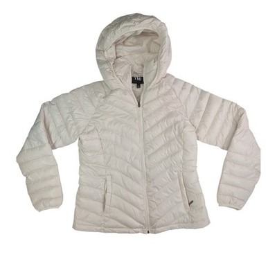 YMI Womens Off White Chevron Quilted Hooded Puffer Jacket J633 Large