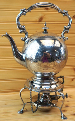 W Crouch & Sons Edinburgh Antique Tilting Teapot on Stand w/Burner, 1855-70