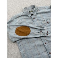 Orvis Fairbanks Mens Blue Plaid Flannel Button Down Shirt Elbow Patches 2NL5 LT