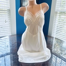 VTG 60s Full Dress Slip VANITY FAIR Nylon Chiffon Trim White Size 36 Tall