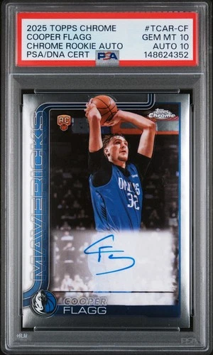 Cooper Flagg 2025 Topps Chrome True Rookie Auto RC Psa 10 Auto 10 Dual Gem Mint