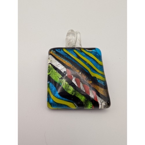 Murano Style Art Glass Pendant Multicolor Striped Square Women Jewelry Artsy