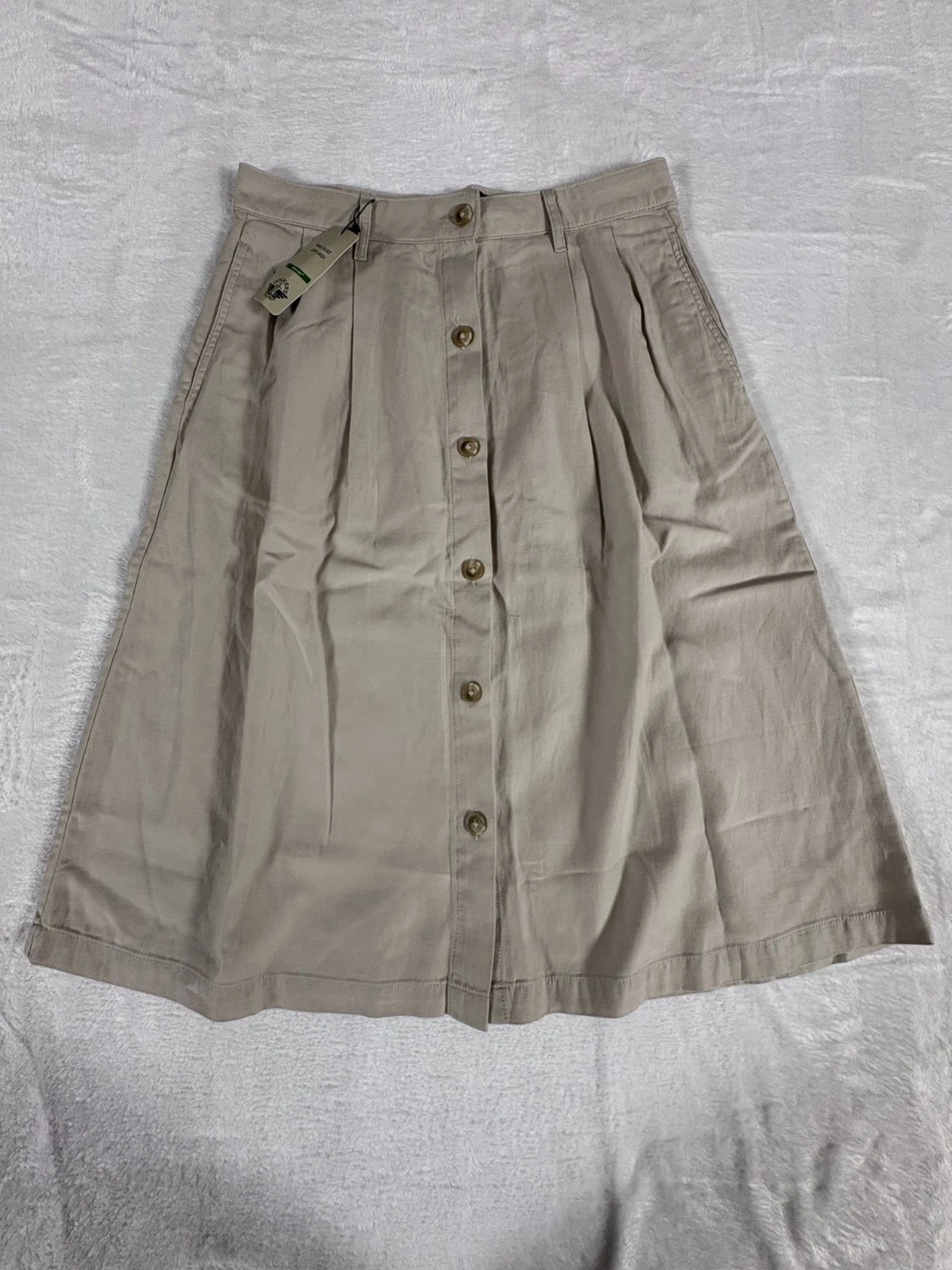 DOCKERS A-Line Midi Skirt Women's 30 Beige Pleated Button Front Black Tab