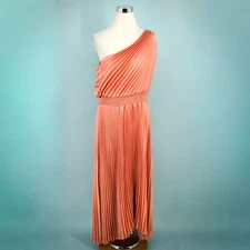 White House Black Market Size 14 Peach Dahlia One Shoulder Pleated Midi Dress