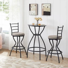 3 Piece Bar Table and Chairs Set for Dining Room Industrial