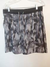 Eddie Bauer Swim Shorts Mens M Black Camo Drawstring Quick Dry Boardshorts Surf