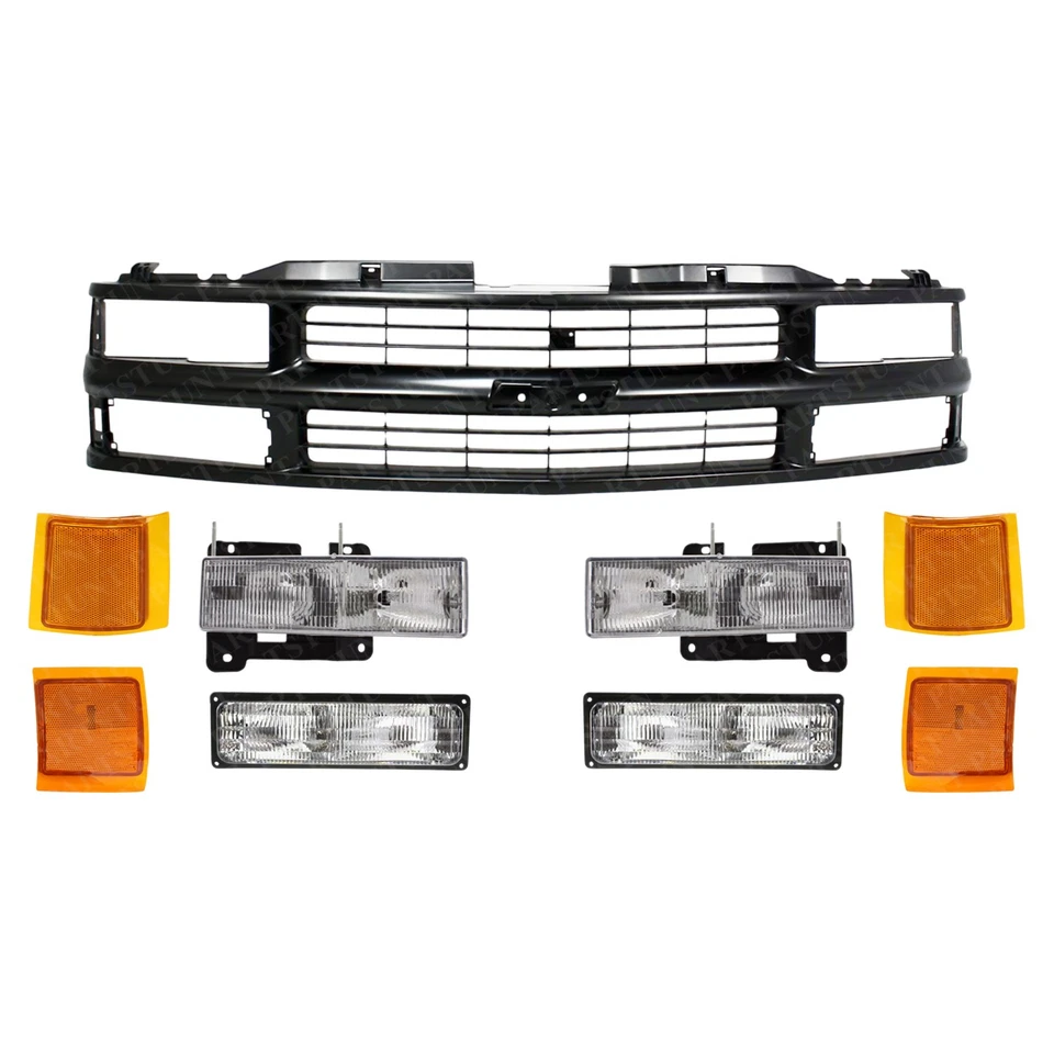 Передняя решетка окрашена в черный цвет + комплект фар для Chevrolet серии C/K 1994-2000 годов выпуска - Изображение 3 из 4