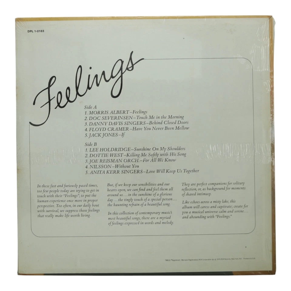 Feelings Various Artists SEALED LP RCA DPL1-0183 1979 MOR Easy Listening Comp - Image 2 of 2