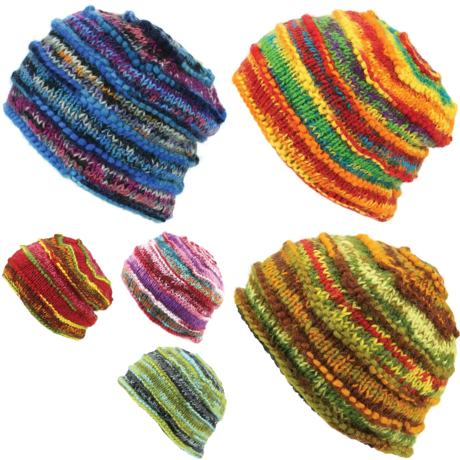 Wool Knit Beanie Hat Handmade Men Ladies Warm Winter Space Dye Ribbed