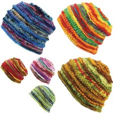 Wool Knit Beanie Hat Handmade Men Ladies Warm Winter Space Dye Ribbed