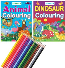 ANIMALS DINOSAUR Colouring Book Books Activity For Kids Children 90 PAGE PENCILS
