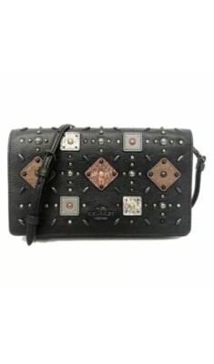Coach 25681 Foldover Crossbody Clutch With Prairie Rivets And Snakeskin $250