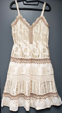 NEW~ANTHROPOLOGIE ME 2 MAGIC~IVORY/GOLD~CROCHET~Sleeveless~MIDI Peasant DRESS~M