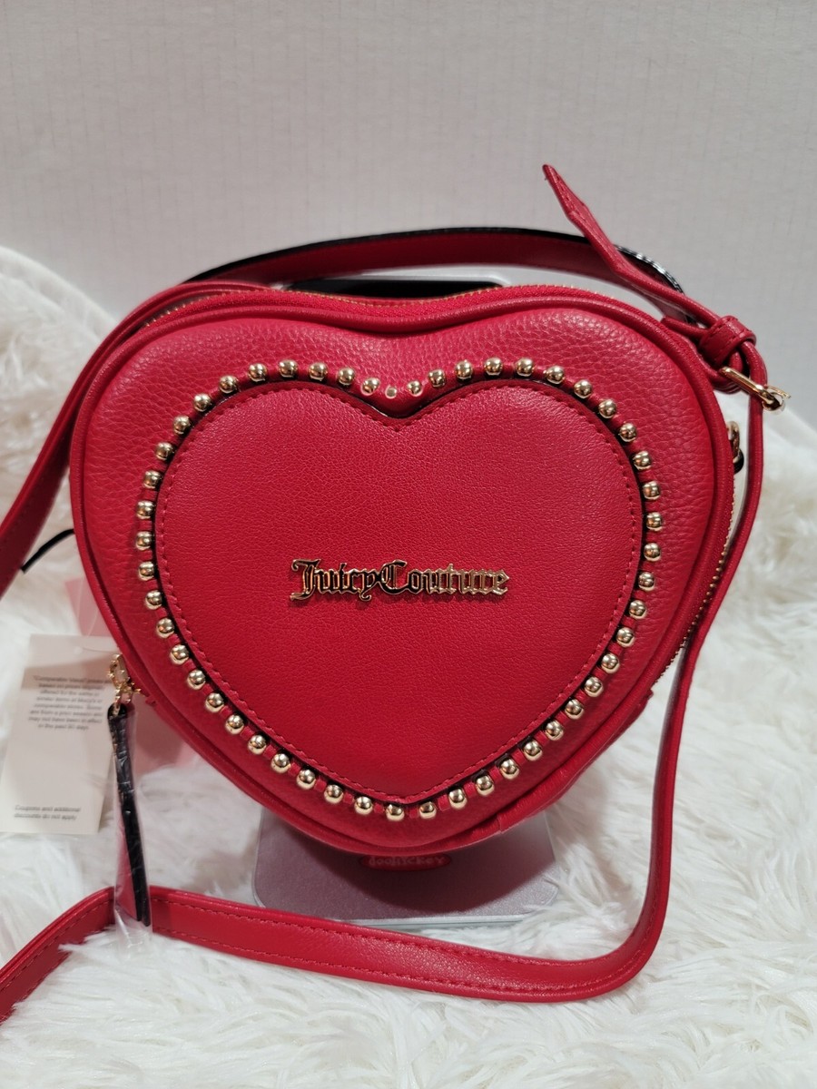 Juicy Couture Heart Shaped Love Never Dies Mini Crossbody Red Gold Studs