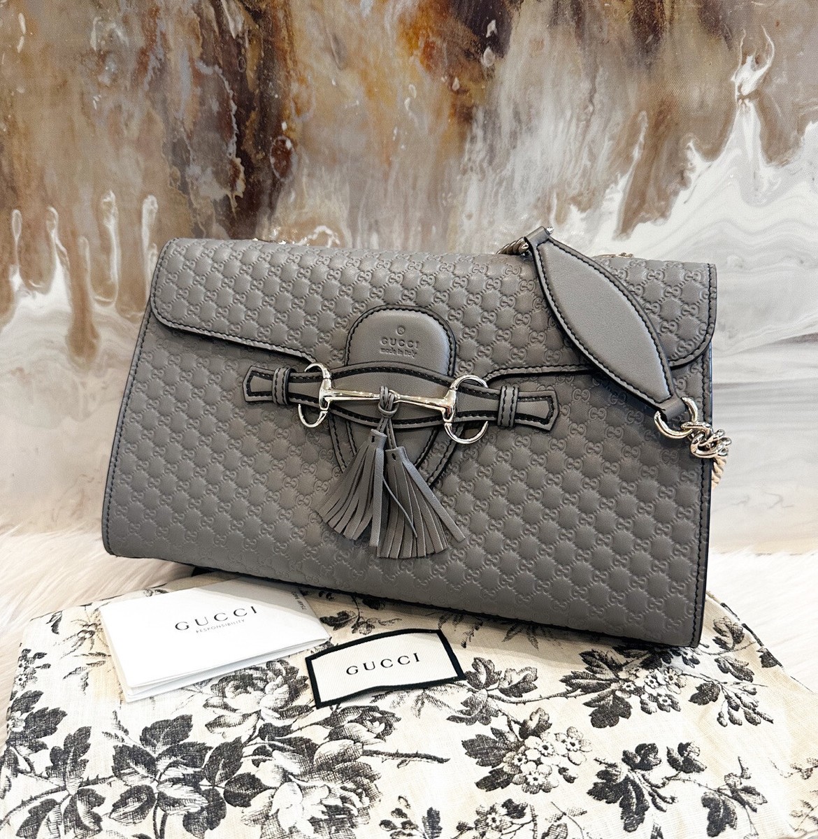 Gucci Gray Emily Micro Guccisima Horsebit Medium Chain Bag | eBay