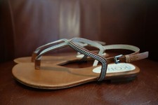 NEW 195 KORS Michael Kors "Zanna" thong sandals brown w silver chains 6 1/2 M