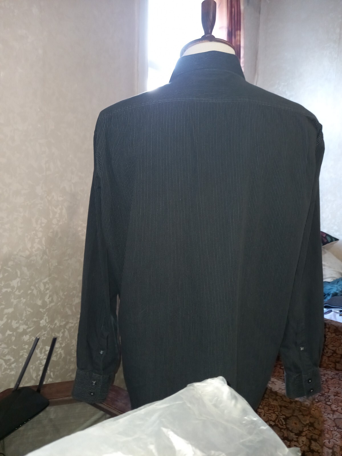 Camicia da uomo Yves Saint Laurent nera bianca a righe maniche lunghe con bottoni taglia L