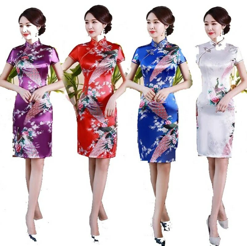 Chinese Traditional Qipao Dress Women Plus Size Satin Floral Phoenix Cheongsam D eBay