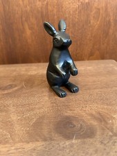 Black Bunny Matte Finish Rabbit Figurine Spirit Animal 4” Cast Metal