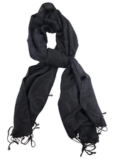 Pashmina Silk Blend Black Damask Fringe Rectangle Scarf Wrap Shawl 27x70 EUC