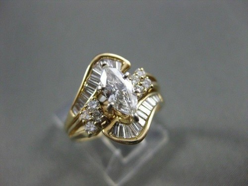 ESTATE MARQUISE DIAMOND 14KT W&Y GOLD ENGAGEMENT RING INSERT WEDDING BAND #21718 - Foto 2 di 8