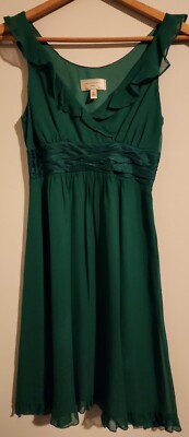 Anthropologie Moulinette Soeurs Emerald Green Silk Ruffle Dress Size 0  EUC!! | eBay