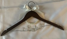 NWOT Wood Bride Wedding Dress Hanger With Bow  Pearl Decor