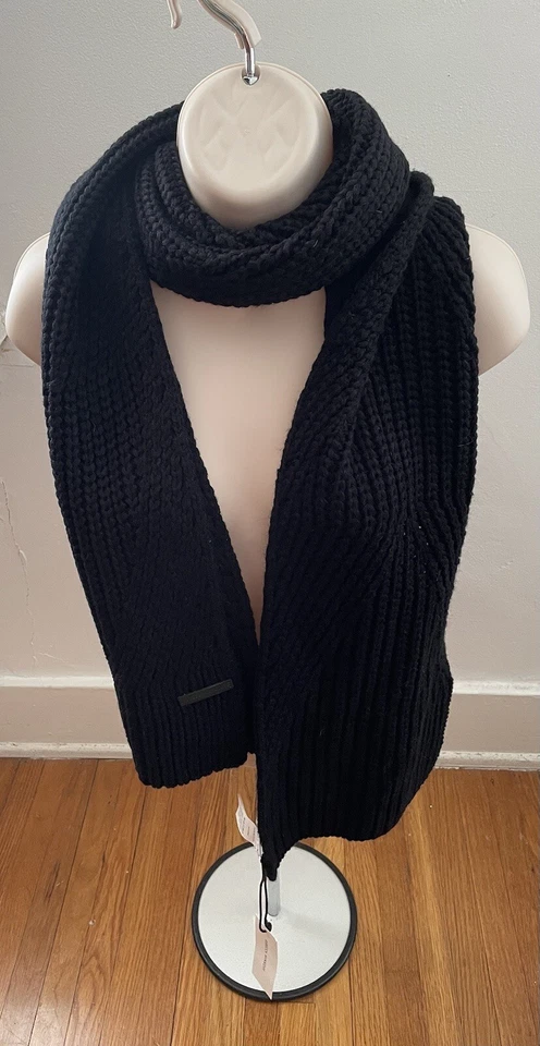 NWT Rebecca Minkoff Black Knit Traveling Rib Scarf, size 76x10” Minimalist - Image 3 of 4