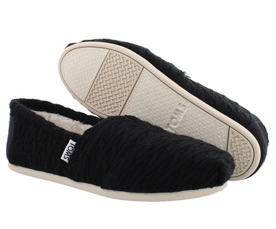 Toms Classic Black Cable Knit with Shearling Womens Shoes Size 5, Color: Black