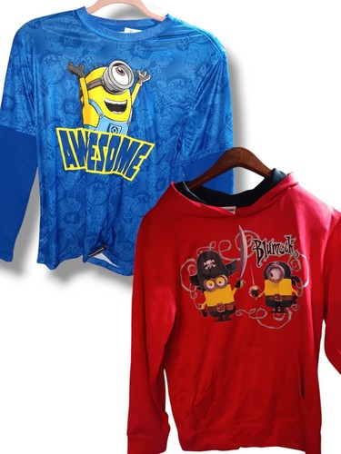 Boys Lot Size XL 2 Shirts Minion Hoodie Long Sleeve T Shirt